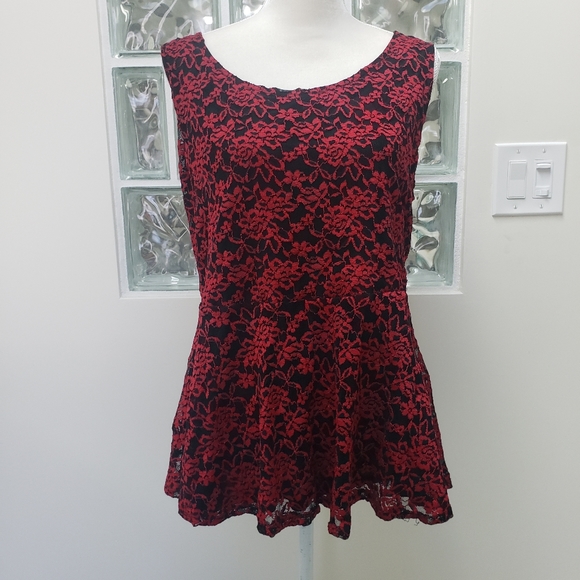 torrid Tops - Torrid red black floral lace peplum top sleeveless 1X